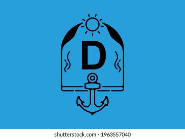 Black line art illustration of D initial letter in anchor frame design