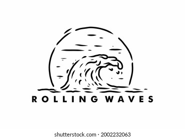 Black line art illustration drawing of rolling waves design