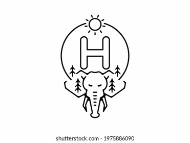 Black line art illustration of elephant head with H initial letter design