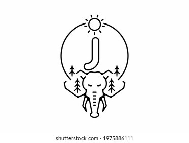 Black line art illustration of elephant head with J initial letter design