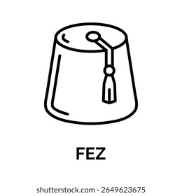 Black Line Art Illustration of a Fez Hat with Tassel