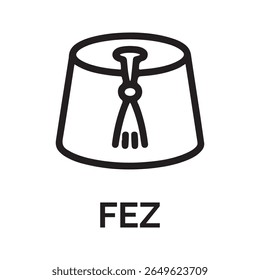 Black Line Art Illustration of a Fez Hat headwear head covering