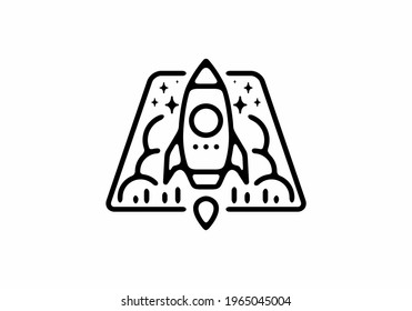 Black line art illustration of flying rocket in trapezium shape design