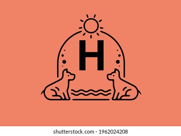 Black line art illustration of H initial letter in dog pet frame design
