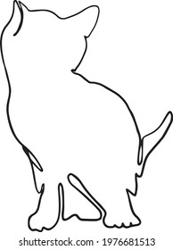 Black line art Illustration happy kitten monoline. Vector illustration