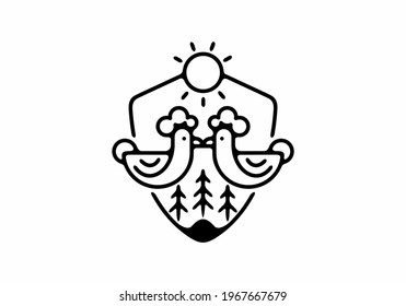 Black line art illustration of hen in shield shape design