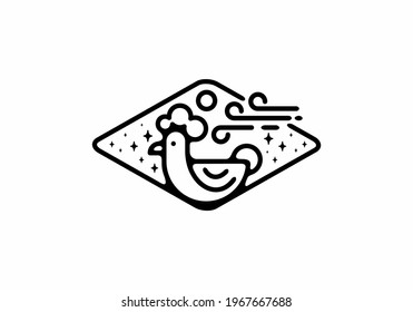 Black line art illustration of hen in unique diamond shape design