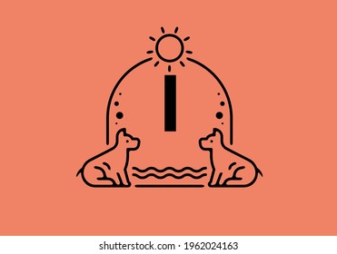 Black line art illustration of I initial letter in dog pet frame design