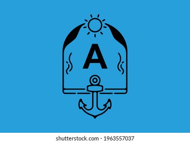 Black line art illustration of A initial letter in anchor frame design