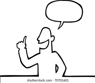 Black Line Art Illustration Of A Person Explaining Something With His Index Finger Raised.