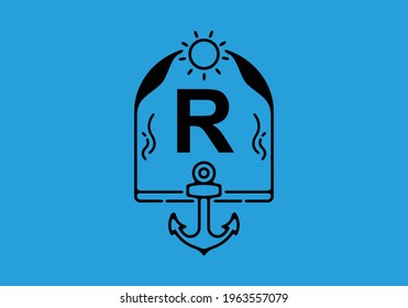 Black line art illustration of R initial letter in anchor frame design