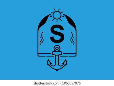 Black line art illustration of S initial letter in anchor frame design
