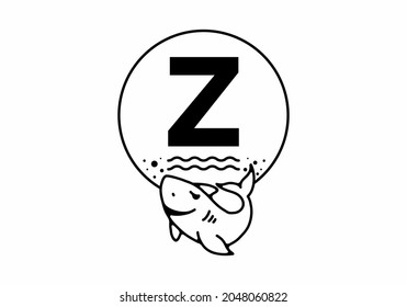 Black line art illustration of shark with Z initial letter design