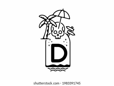 Black line art illustration of skull beach with D initial letter design