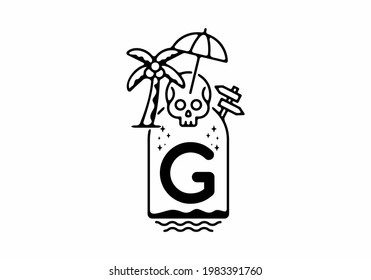 Black line art illustration of skull beach with G initial letter design