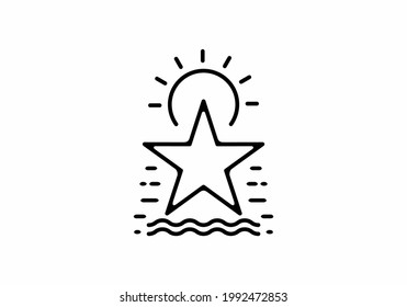 Black line art illustration of star and sun design