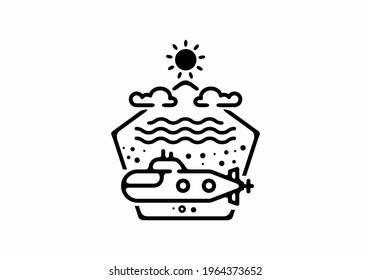 Black line art illustration of a submarine design in a pentagon shape