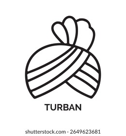 Black Line Art Illustration of a Turban headwear headdress 1
