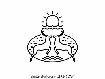 Black line art illustration of two deer design