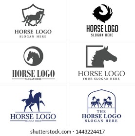 Black line art illustration vector logo design horse and horseman suitable for animal pet school horse training