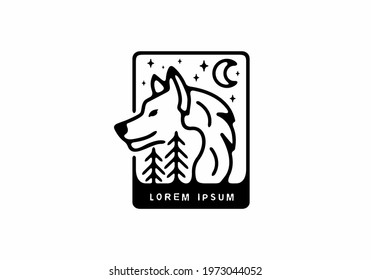 Black line art illustration of wild wolf in unique rectangle shape design