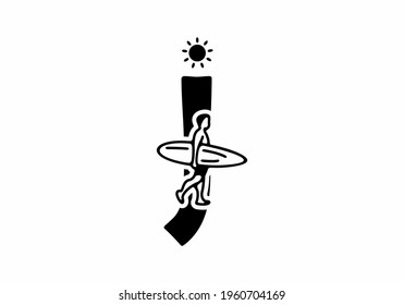 Black line art of J initial letter with surfer shape