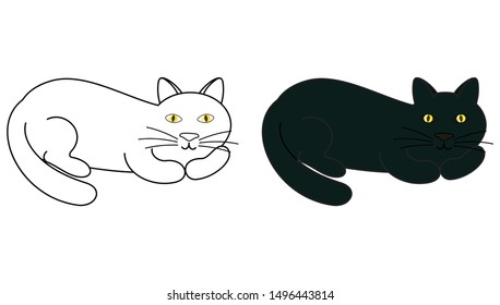 Featured image of post Cat Laying Down Drawing Cute Cat doodles in abstract hand drawn style black and white line art vector illustration