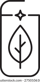 Black line art leaf icon with star and rounded rectangle frame on white background