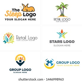 Black line art logo design icon rabbit tree coconut star and people combine pin suitable for retail selling group business company