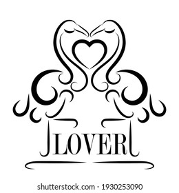 Black line art of lovers flamingos with heart on a white background. Flamingo line art is good for interior design in the form of wall stickers, for greeting cards, wedding invitations, etc.
