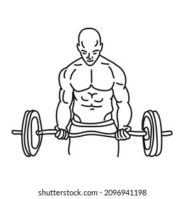 black line art of a man posing in the style of lifting weights
