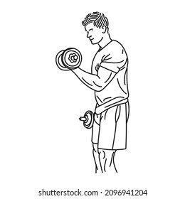 black line art of a man posing in the style of lifting weights