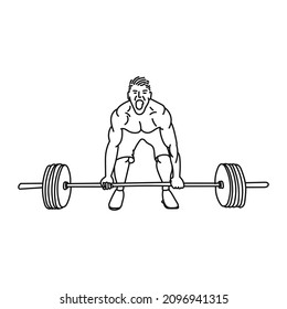 black line art of a man posing in the style of lifting weights