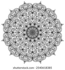Black line art mandala featuring delicate and symmetrical designs on a white background