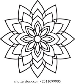 Padrão de flor mandala de arte de linha preta para desenho e tatuagem de Henna