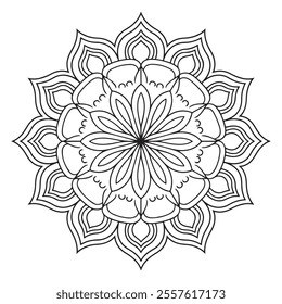 Black line art for a mandala on a white background