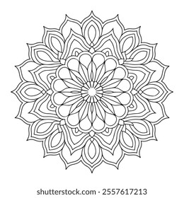 Black line art for a mandala on a white background