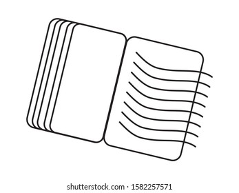Black line art open notebook book on White background