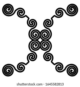 Black line art ornament, spiral tatoo design element, monochrome vector abstract shape, isolated 