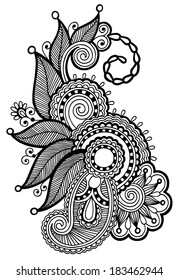 black line art ornate flower design collection, ukrainian ethnic style, autotrace of hand drawing