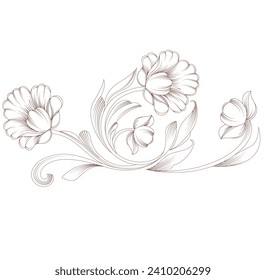 black line art ornate flower design collection, ukrainian ethnic style, autotrace of hand drawing, raster version