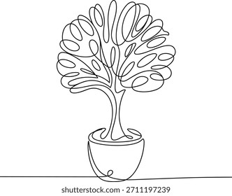 Black line art of a potted tree potted plant drawing