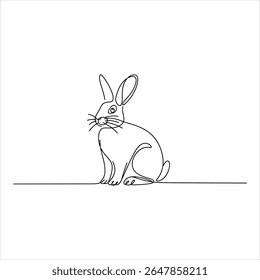 Black Line Art Rabbit Sitting on White Background bunny
