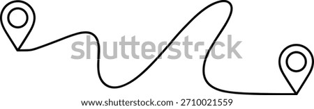 Black line art route with two location pins path journey