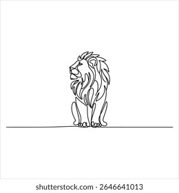 Black line art of a seated lion facing left animal