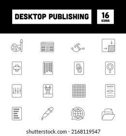 Black Line Art Set Of Desktop Publishing Sqaure Icon Set.