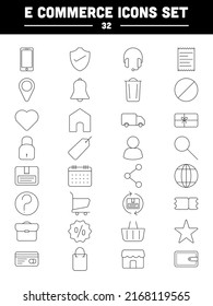 Black Line Art Set Of E-Commerce Icon Or Symbol.