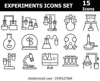 Black Line Art Set of Experiment Icon In Flat Style.