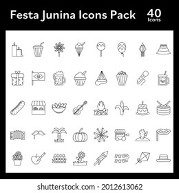 Black Line Art Set of Festa Junina Icon In Flat Style.