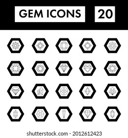 Black Line Art Set von Gem-Symbole in flachem Stil.